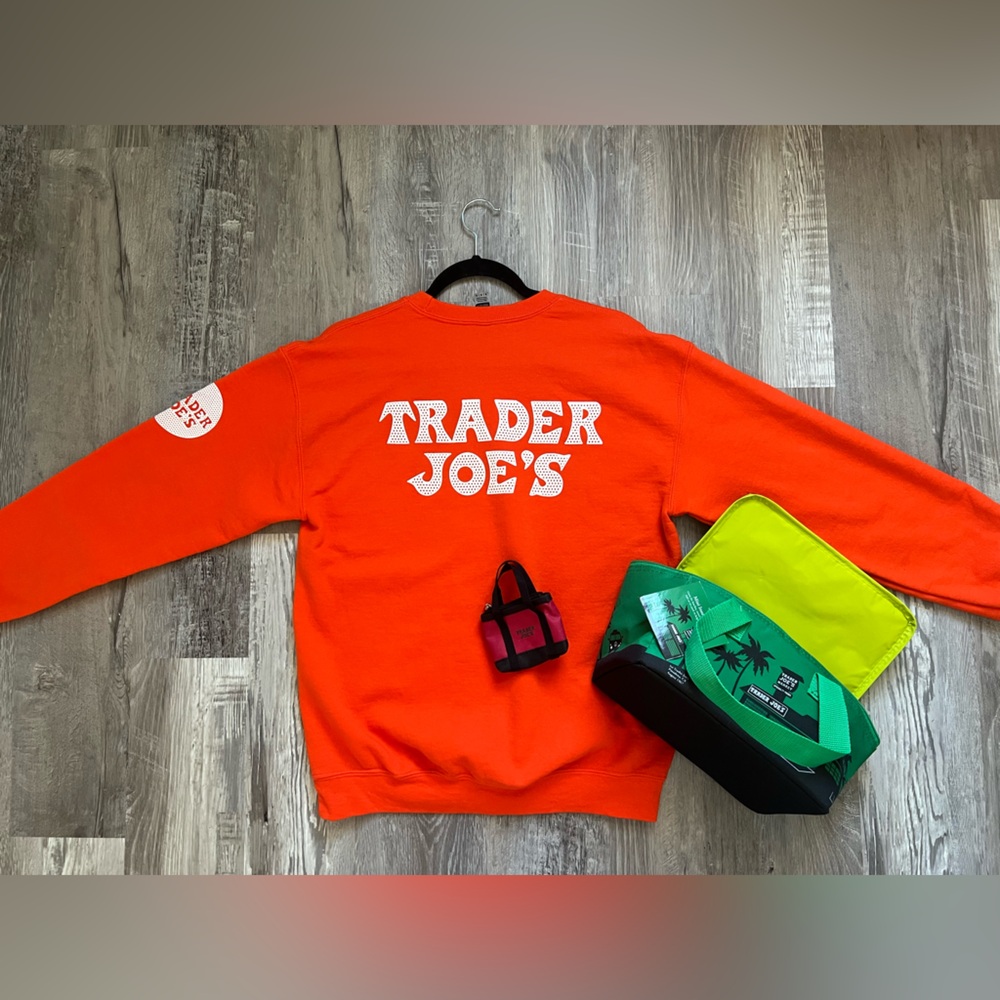 Trader Joe's Bright Orange Men's Medium Logo Sweatshirt Bundle